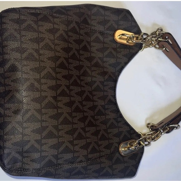 Michael Kors Large Fulton Shoulder Hobo Handbag Brown Signature Leather XLNT - Picture 2 of 8